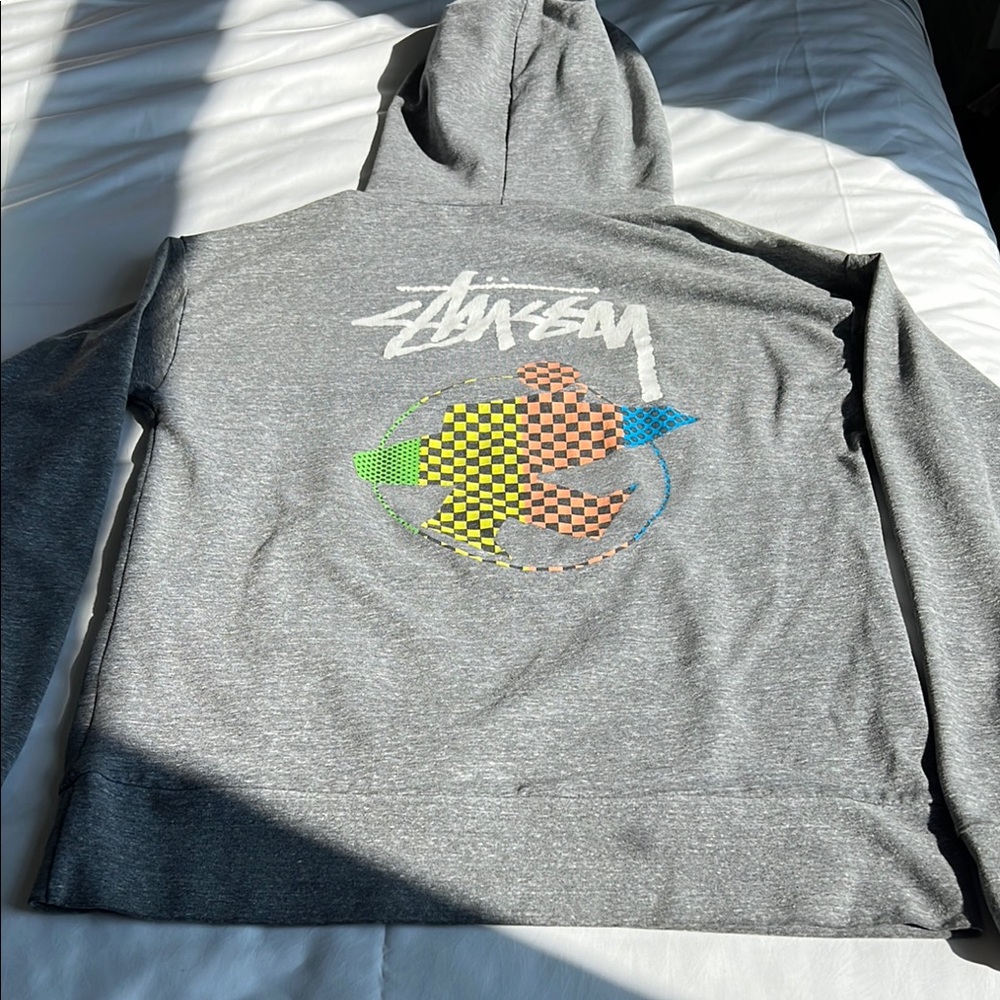 Stussy Gray Hoodie with Vibrant Graphic